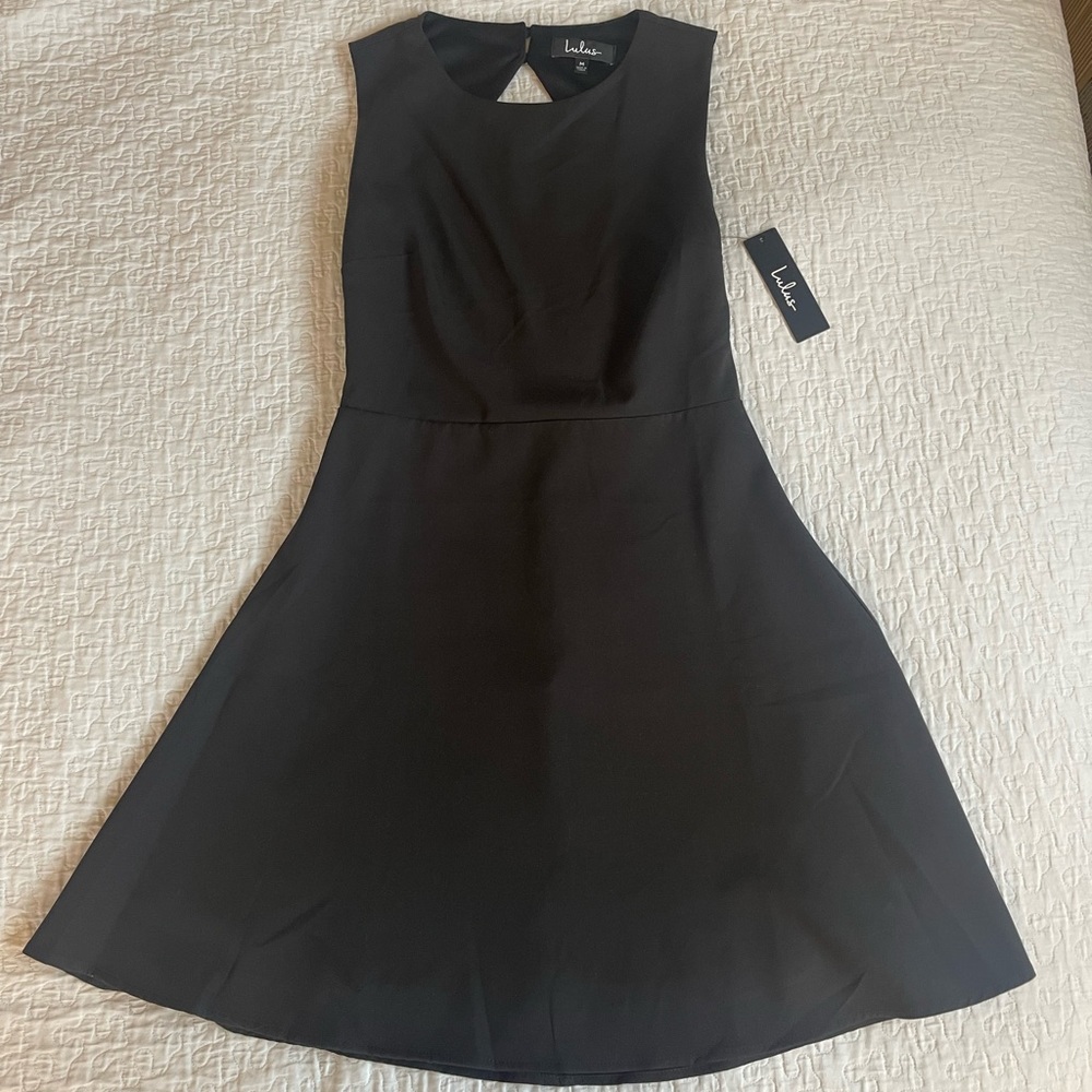 Lulus Black Skater Dress with Open Lace Back, Size Medium, NWT